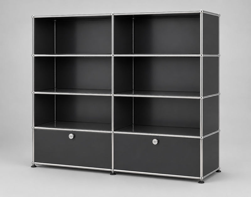 USM Haller Highboard 2 Klappen 6 Fächer Schwarz – Schrägansicht 2