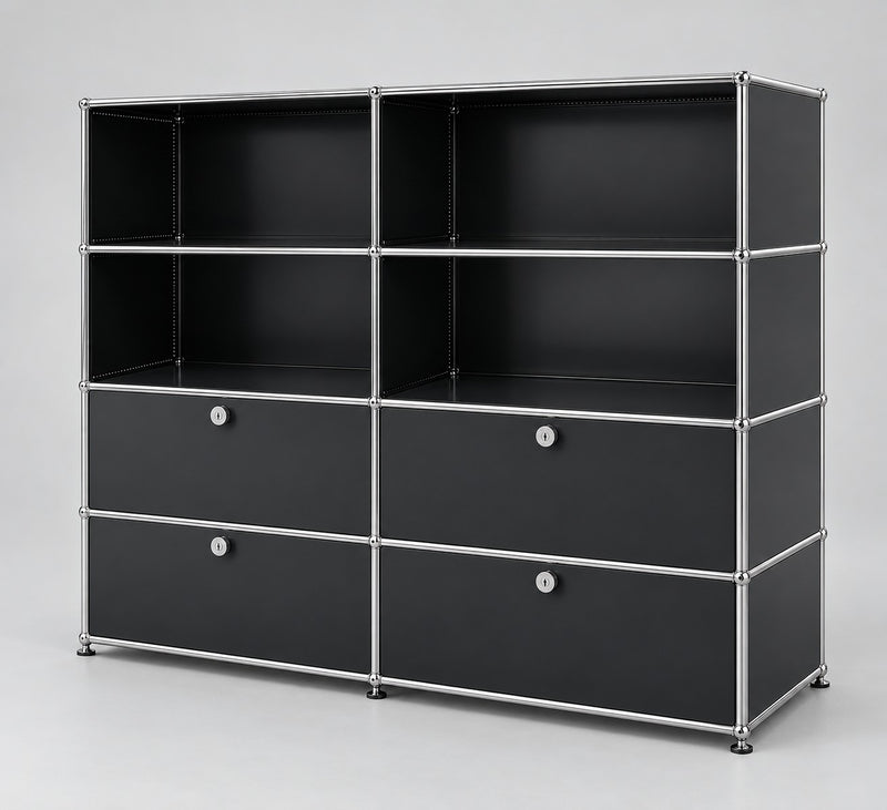 USM Haller Highboard 4 Klappen 4 Fächer Schwarz – Schrägansicht 2