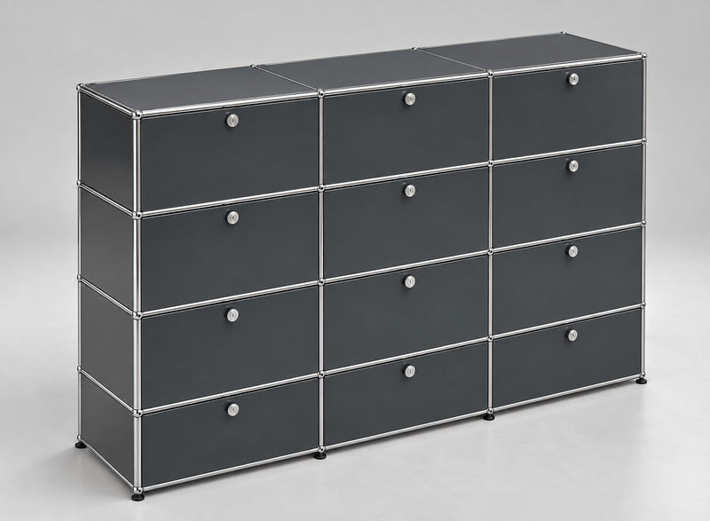 USM Haller Highboard 12 Klappen Anthrazit – Schrägansicht 3