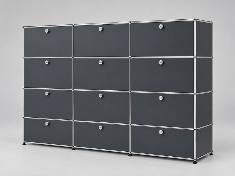 USM Haller Highboard 12 Klappen Anthrazit – Schrägansicht 1