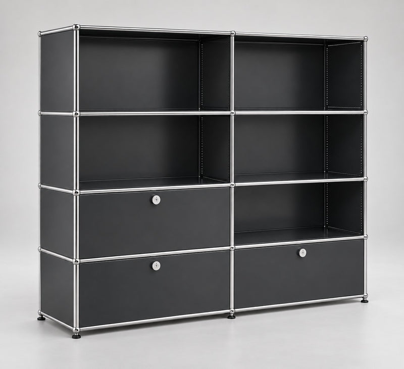 USM Haller Highboard 3 Klappen 5 Fächer Schwarz – Schrägansicht 3