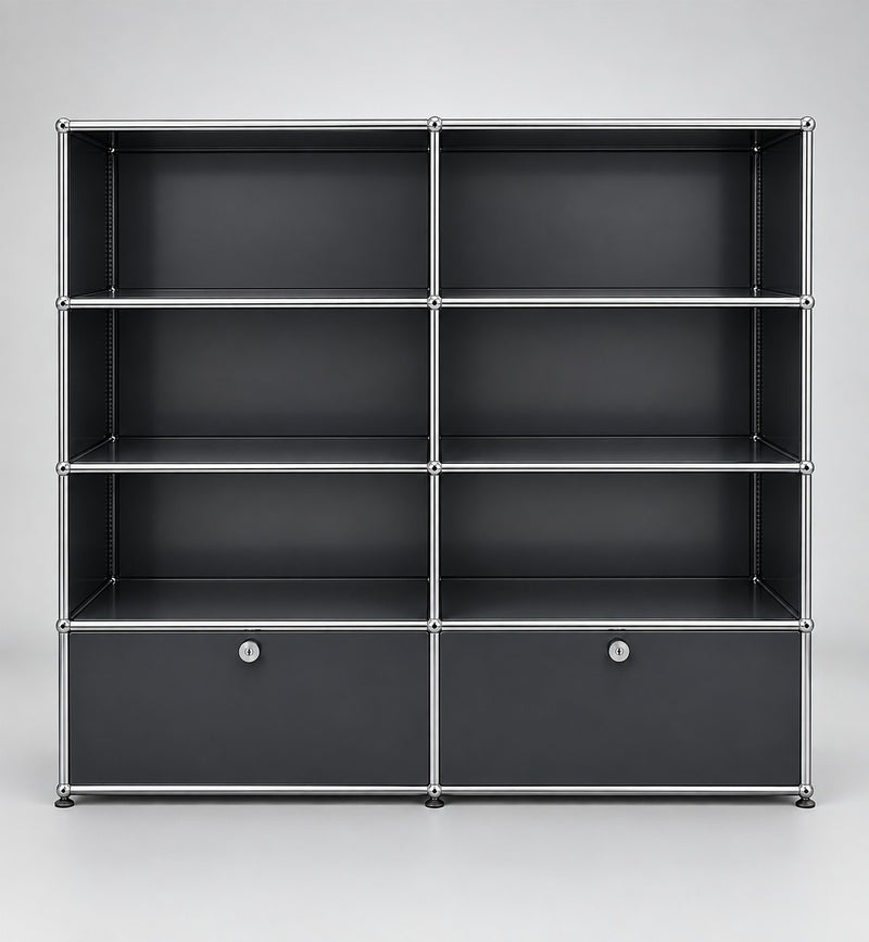 USM Haller Highboard 2 Klappen 6 Fächer Schwarz – Vorderansicht