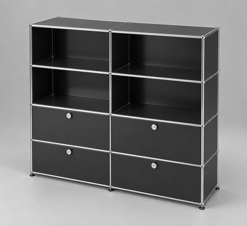 USM Haller Highboard 4 Klappen 4 Fächer Schwarz – Schrägansicht 1