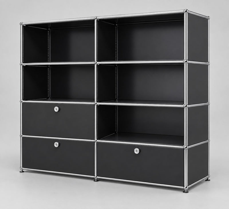 USM Haller Highboard 3 Klappen 5 Fächer Schwarz – Schrägansicht 2