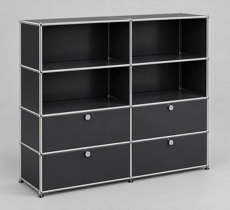 USM Haller Highboard 4 Klappen 4 Fächer Schwarz – Schrägansicht 3