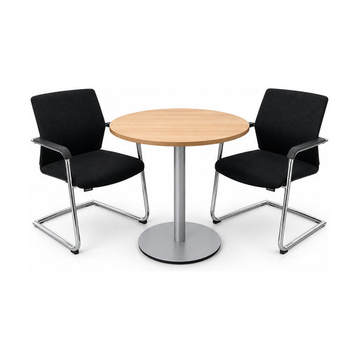 Sitzgruppe Wilkhahn & Bene – Bistrotisch Ø 80 cm mit 2 Freischwingern Schwarz, gebraucht