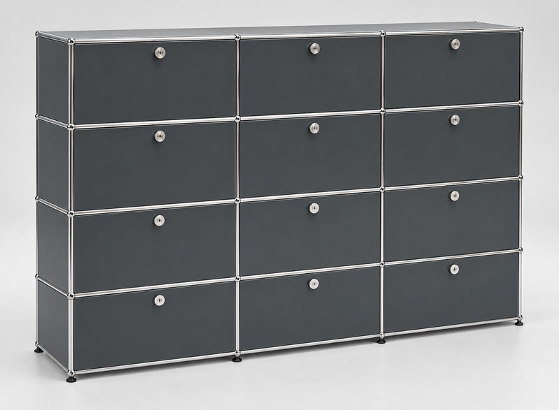 USM Haller Highboard 12 Klappen Anthrazit – Schrägansicht 2