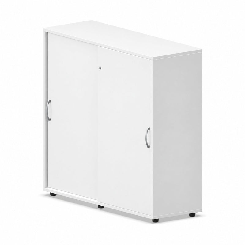 MARO PRO Schiebetürenschrank 120 cm, 3 OH in Weiß – Seitenansicht schräg