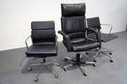 Design 5 Bürostühle Set Schwarz Leder - Reoffice