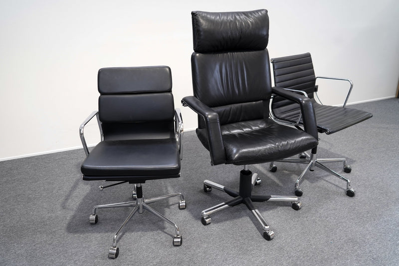 Design 5 Bürostühle Set Schwarz Leder - Reoffice