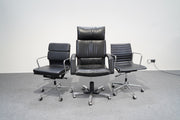 Design 5 Bürostühle Set Schwarz Leder - Reoffice