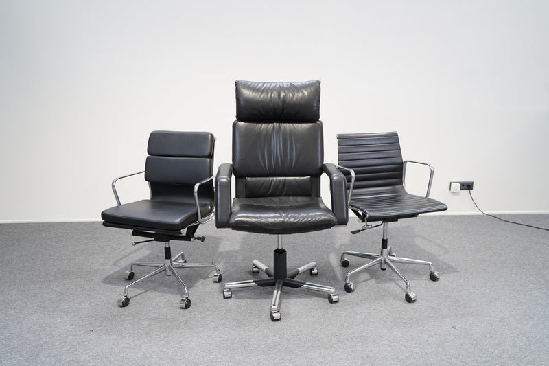 Design 5 Bürostühle Set Schwarz Leder - Reoffice