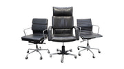 Design 5 Bürostühle Set Schwarz Leder - Reoffice