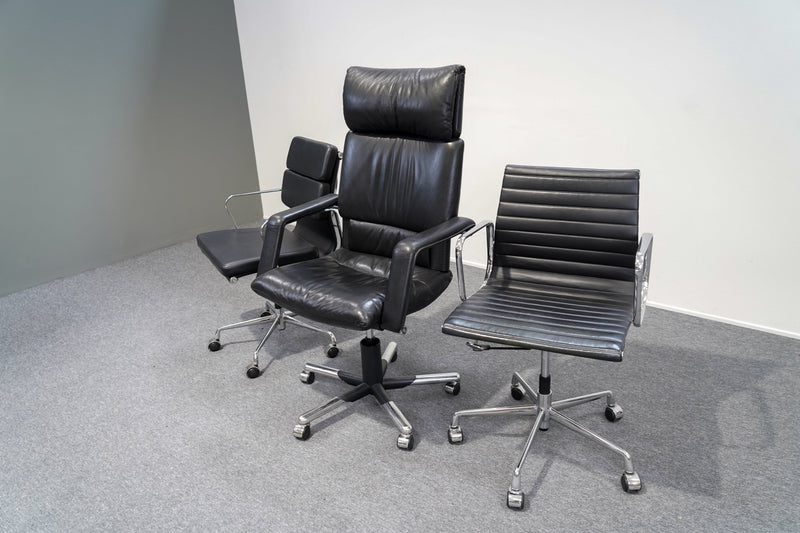 Design 5 Bürostühle Set Schwarz Leder - Reoffice
