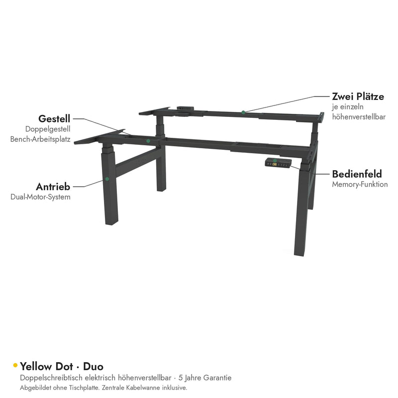 Yellow Dot Duo – Doppelgestell: zwei Arbeitsplätze einzeln höhenverstellbar, Dual-Motor-System