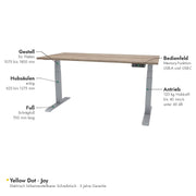Yellow Dot Joy – Ausstattung: Bedienfeld mit Memory und USB, 120 kg Hubkraft, Höhe 625 bis 1275 mm