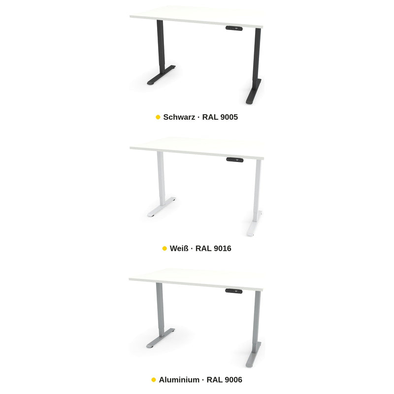 Light – die drei Gestellfarben Schwarz RAL 9005, Weiß RAL 9016 und Aluminium RAL 9006 im Vergleich