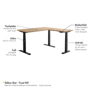 Yellow Dot Twist 90° – Ausstattung: Bedienfeld mit 8 Speicherplätzen, 150 kg Hubkraft, Höhe 625 bis 1275 mm
