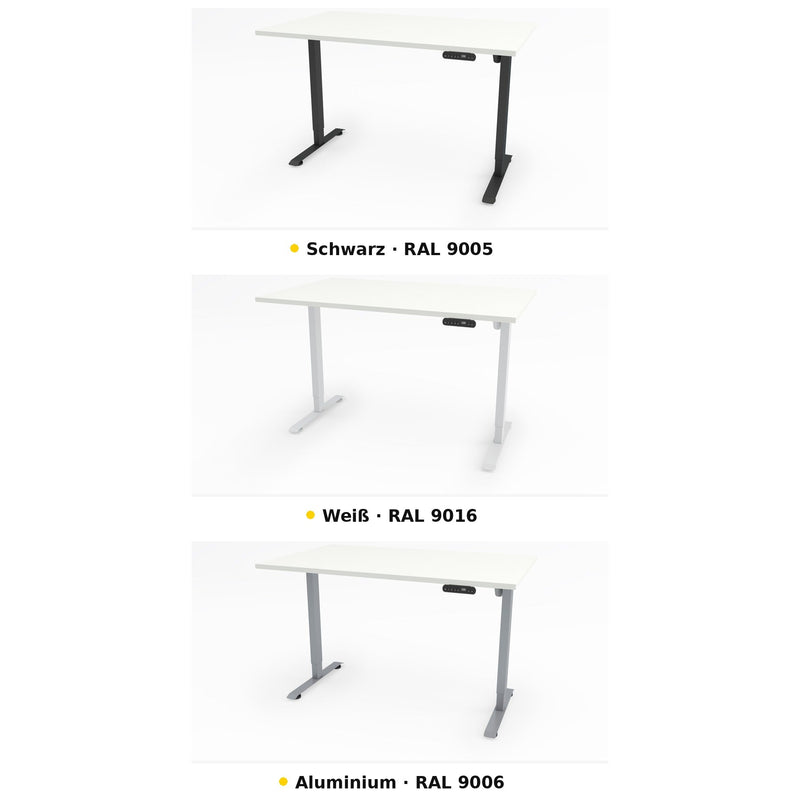 Start – die drei Gestellfarben Schwarz RAL 9005, Weiß RAL 9016 und Aluminium RAL 9006 im Vergleich