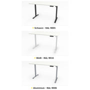 Start – die drei Gestellfarben Schwarz RAL 9005, Weiß RAL 9016 und Aluminium RAL 9006 im Vergleich