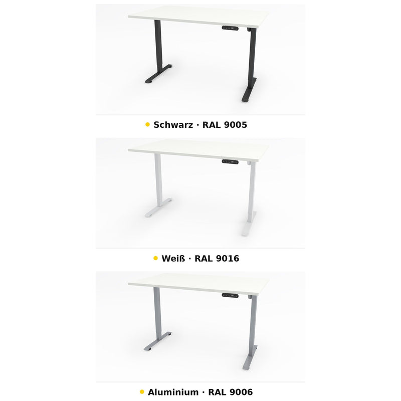 Start – die drei Gestellfarben Schwarz RAL 9005, Weiß RAL 9016 und Aluminium RAL 9006 im Vergleich
