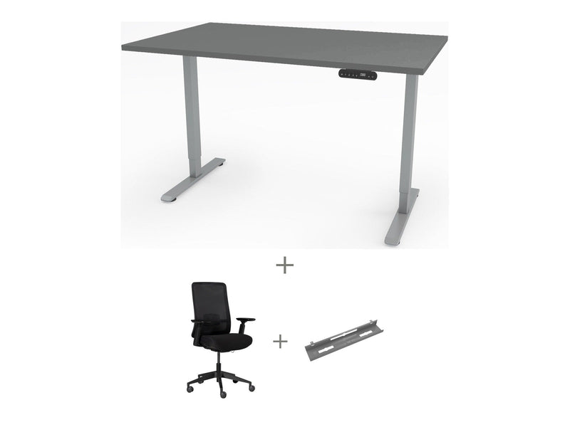 Yellow Dot Arbeitsplatz Set – Platte Achatgrau 2171 PE, Gestell Aluminium RAL 9006