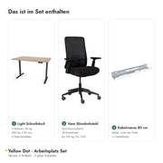Yellow Dot Arbeitsplatz Set – Inhalt: Light Schreibtisch, Vane Bürodrehstuhl, Kabelwanne 80 cm