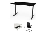 Yellow Dot Arbeitsplatz Set mit Stauraum – Platte Schwarz U999 ST7, Gestell Schwarz RAL 9005