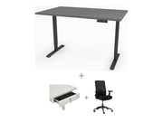 Yellow Dot Arbeitsplatz Set mit Stauraum – Platte Achatgrau 2171 PE, Gestell Schwarz RAL 9005