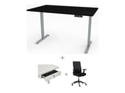 Yellow Dot Arbeitsplatz Set mit Stauraum – Platte Schwarz U999 ST7, Gestell Aluminium RAL 9006