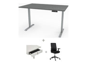 Yellow Dot Arbeitsplatz Set mit Stauraum – Platte Achatgrau 2171 PE, Gestell Aluminium RAL 9006