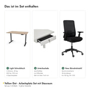 Yellow Dot Arbeitsplatz Set mit Stauraum – Inhalt: Light Schreibtisch, Unterbaulade, Vane Bürodrehstuhl