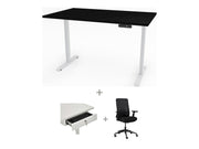 Yellow Dot Arbeitsplatz Set mit Stauraum – Platte Schwarz U999 ST7, Gestell Weiß RAL 9016
