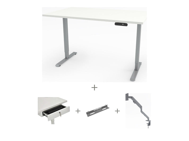 Yellow Dot Schreibtisch Set komplett – Platte Topweiss 0112 FH, Gestell Aluminium RAL 9006