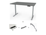 Yellow Dot Schreibtisch Set komplett – Platte Achatgrau 2171 PE, Gestell Aluminium RAL 9006