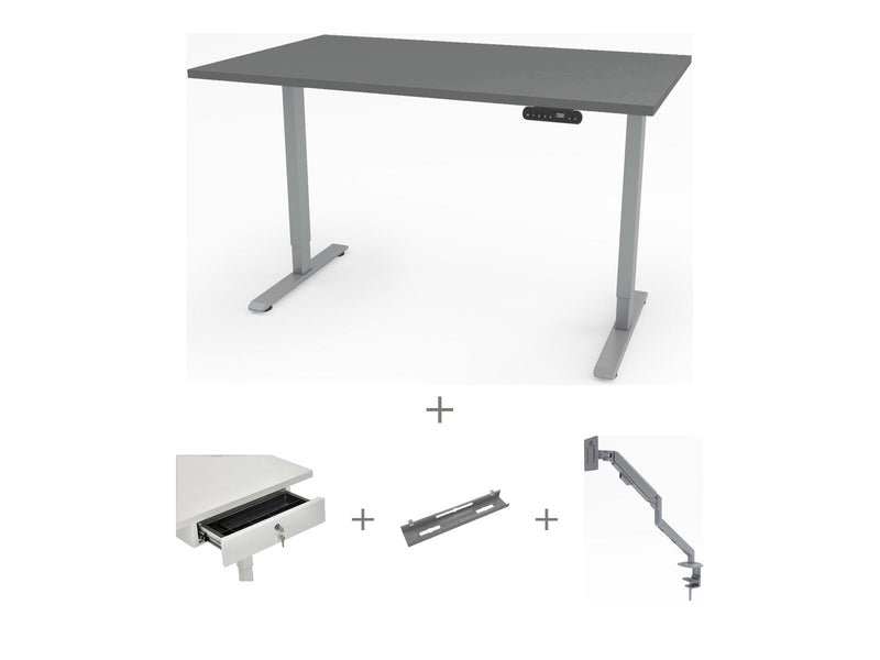 Yellow Dot Schreibtisch Set komplett – Platte Achatgrau 2171 PE, Gestell Aluminium RAL 9006