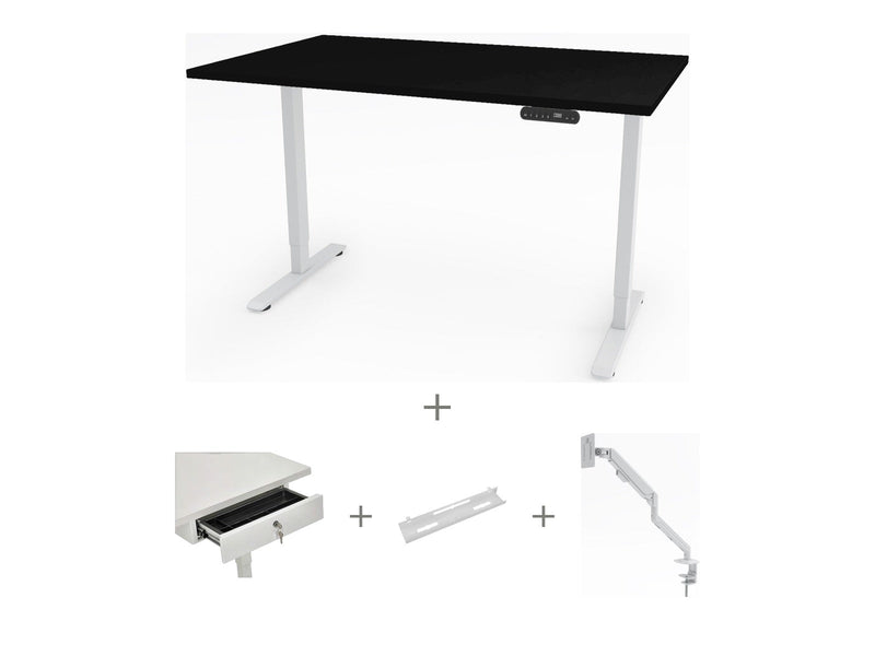 Yellow Dot Schreibtisch Set komplett – Platte Schwarz U999 ST7, Gestell Weiß RAL 9016
