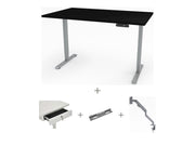 Yellow Dot Schreibtisch Set komplett – Platte Schwarz U999 ST7, Gestell Aluminium RAL 9006