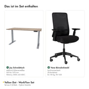 Yellow Dot WorkFlow Set – Inhalt: Joy Schreibtisch und Vane Bürodrehstuhl