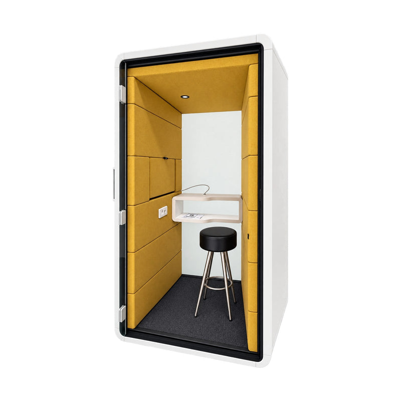 Telefonbox Hush – Innenansicht mit Deckenleuchte und Steckdose