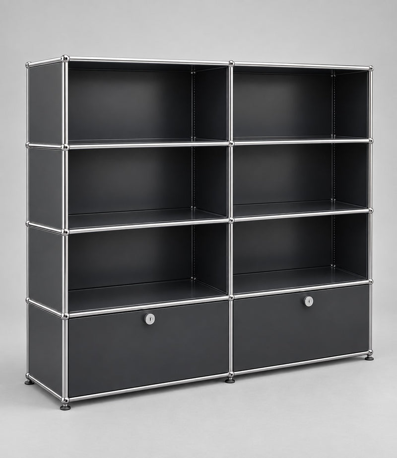 USM Haller Highboard 2 Klappen 6 Fächer Schwarz – Schrägansicht 3