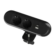 Klemm-Steckdose mit zwei Schuko-Anschlüssen und USB für die Tischkante
