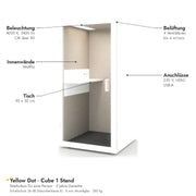 Yellow Dot Cube 1 Stand – Ausstattung: LED-Panel, 4 Ventilatoren, Tisch 95 × 30 cm, Anschlüsse