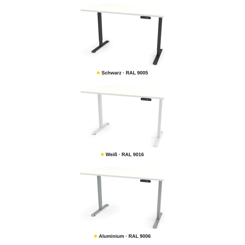 Light – die drei Gestellfarben Schwarz RAL 9005, Weiß RAL 9016 und Aluminium RAL 9006 im Vergleich