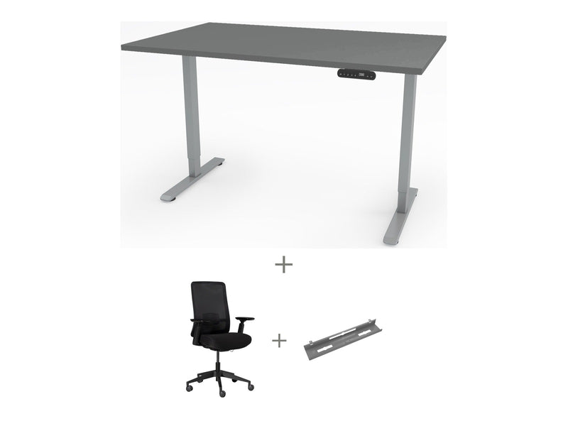 Yellow Dot Arbeitsplatz Set – Platte Achatgrau 2171 PE, Gestell Aluminium RAL 9006