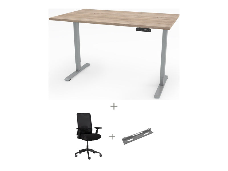 Yellow Dot Arbeitsplatz Set – Platte Vicenza Eiche H3157 ST12, Gestell Aluminium RAL 9006