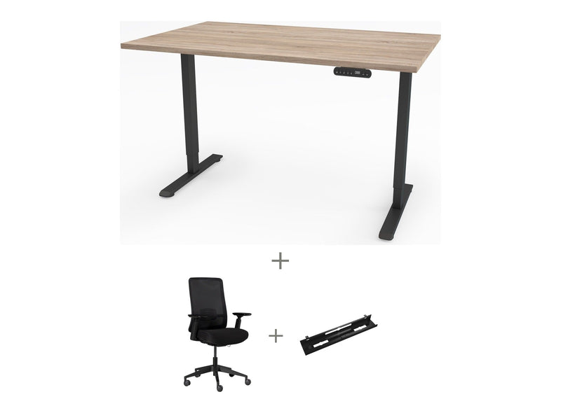 Yellow Dot Arbeitsplatz Set – Platte Vicenza Eiche H3157 ST12, Gestell Schwarz RAL 9005