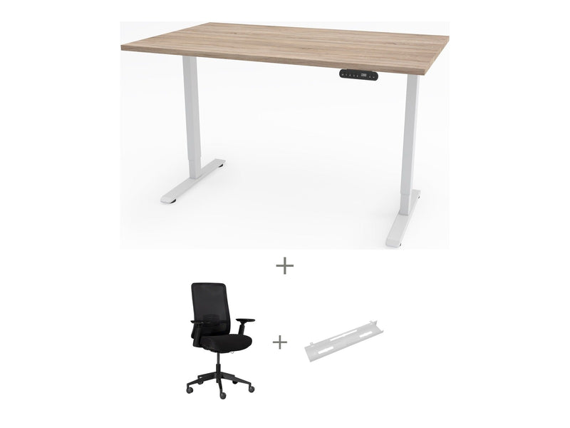 Yellow Dot Arbeitsplatz Set – Platte Vicenza Eiche H3157 ST12, Gestell Weiß RAL 9016