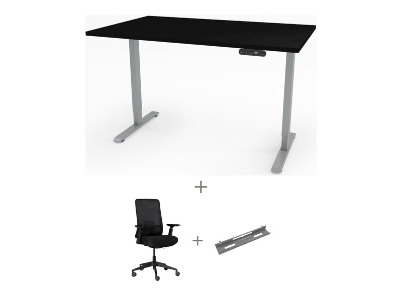 Yellow Dot Arbeitsplatz Set – Platte Schwarz U999 ST7, Gestell Aluminium RAL 9006