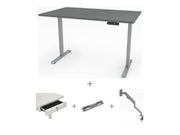 Yellow Dot Schreibtisch Set komplett – Platte Achatgrau 2171 PE, Gestell Aluminium RAL 9006